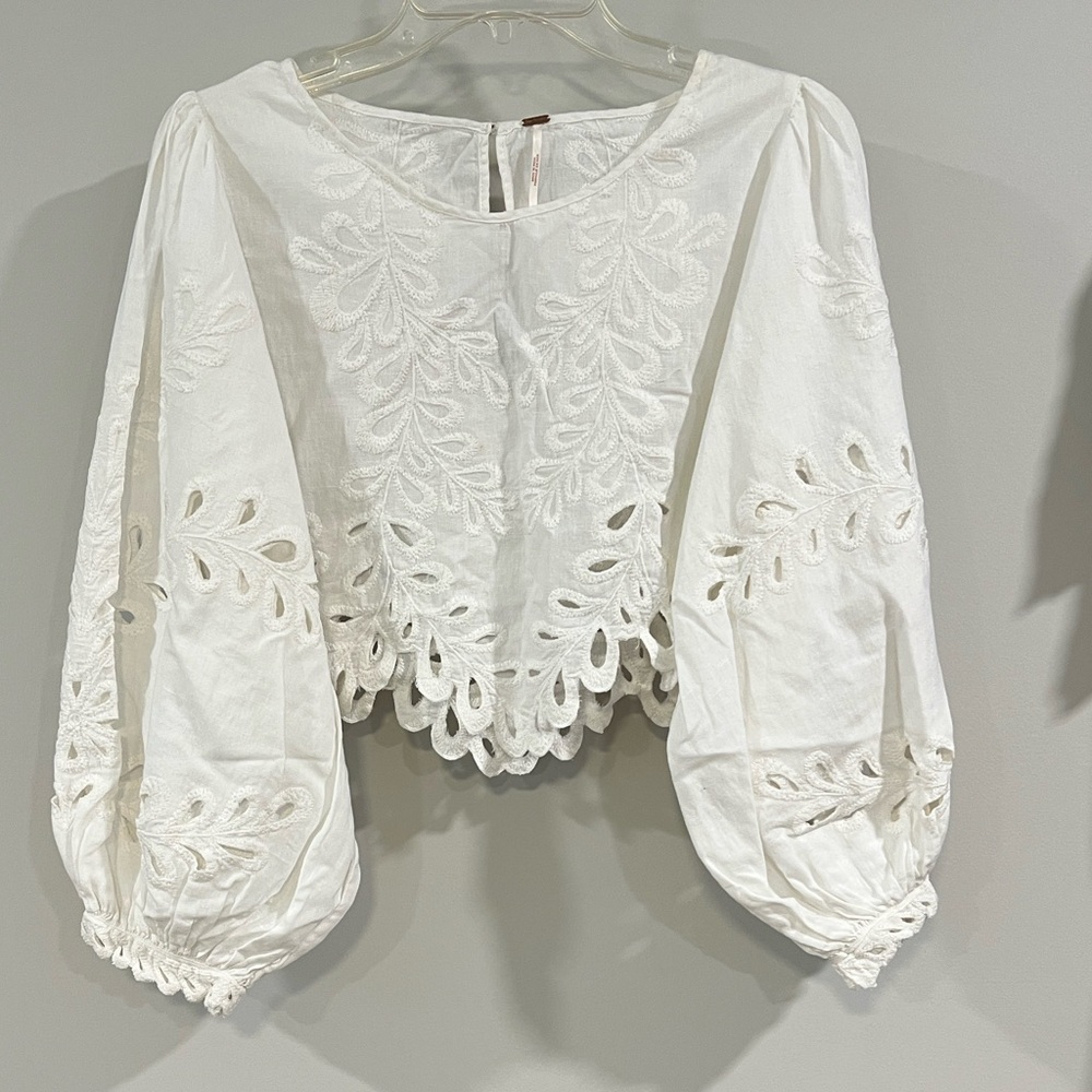 Free People - small, Oleander Elegant White Eyelet Embroidered Top - Picture 3 of 8